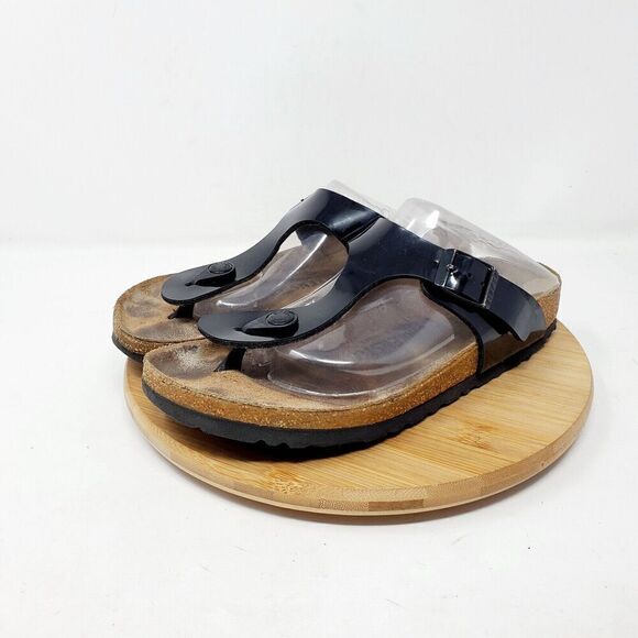 Birkenstock Gizeh Sandals 36 Womens 5 Black Thong Buckle Straps Distressed - Picture 5 of 12